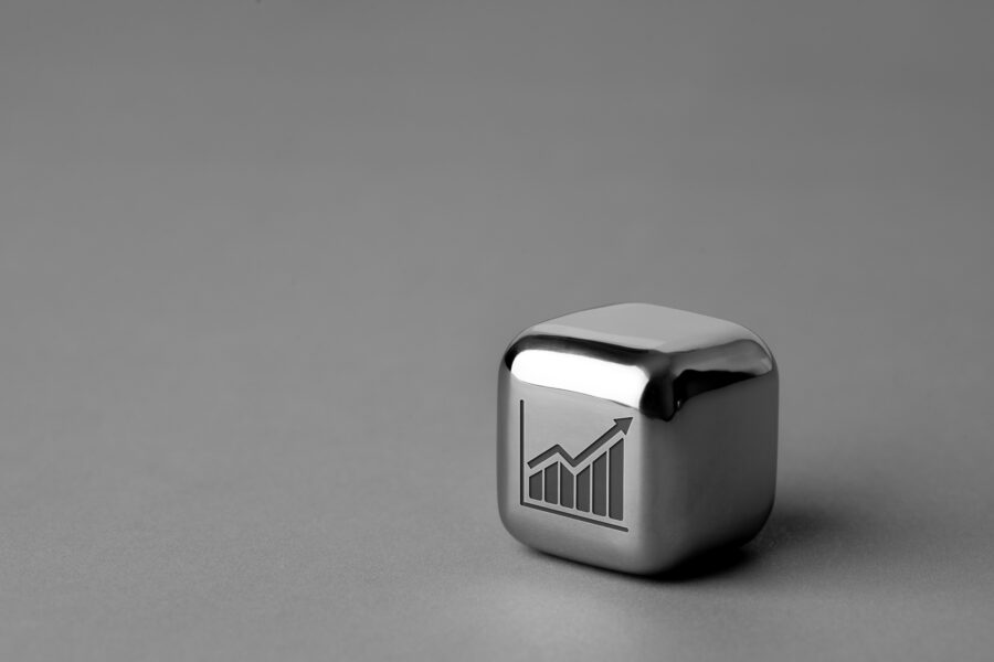 business & strategy icon on metal cube for futuristic style