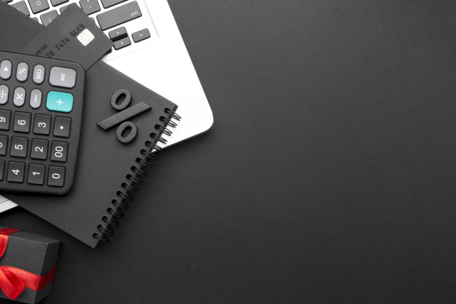 flat lay black friday assortment black background with copy space